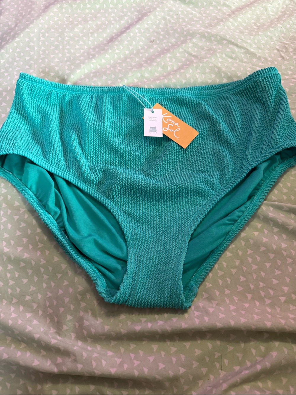 Kona Sol Textured High-Waist Bikini Bottoms — Teal